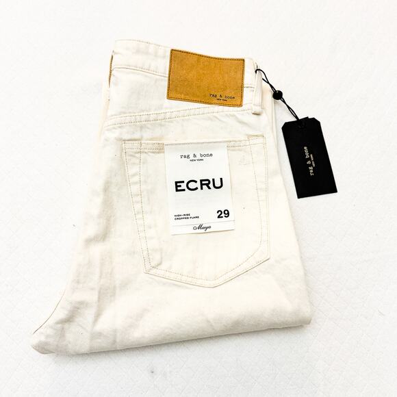 Rag & Bone Maya High-Rise Cropped Flare Ecru Denim Jeans Size 29 $225 NWT - Picture 1 of 9